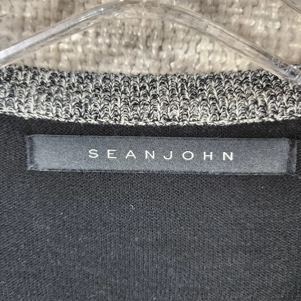 Sean John Zip‎ Cardigan Sweater Mens 3XL Black V-Neck Knit Cotton Pockets